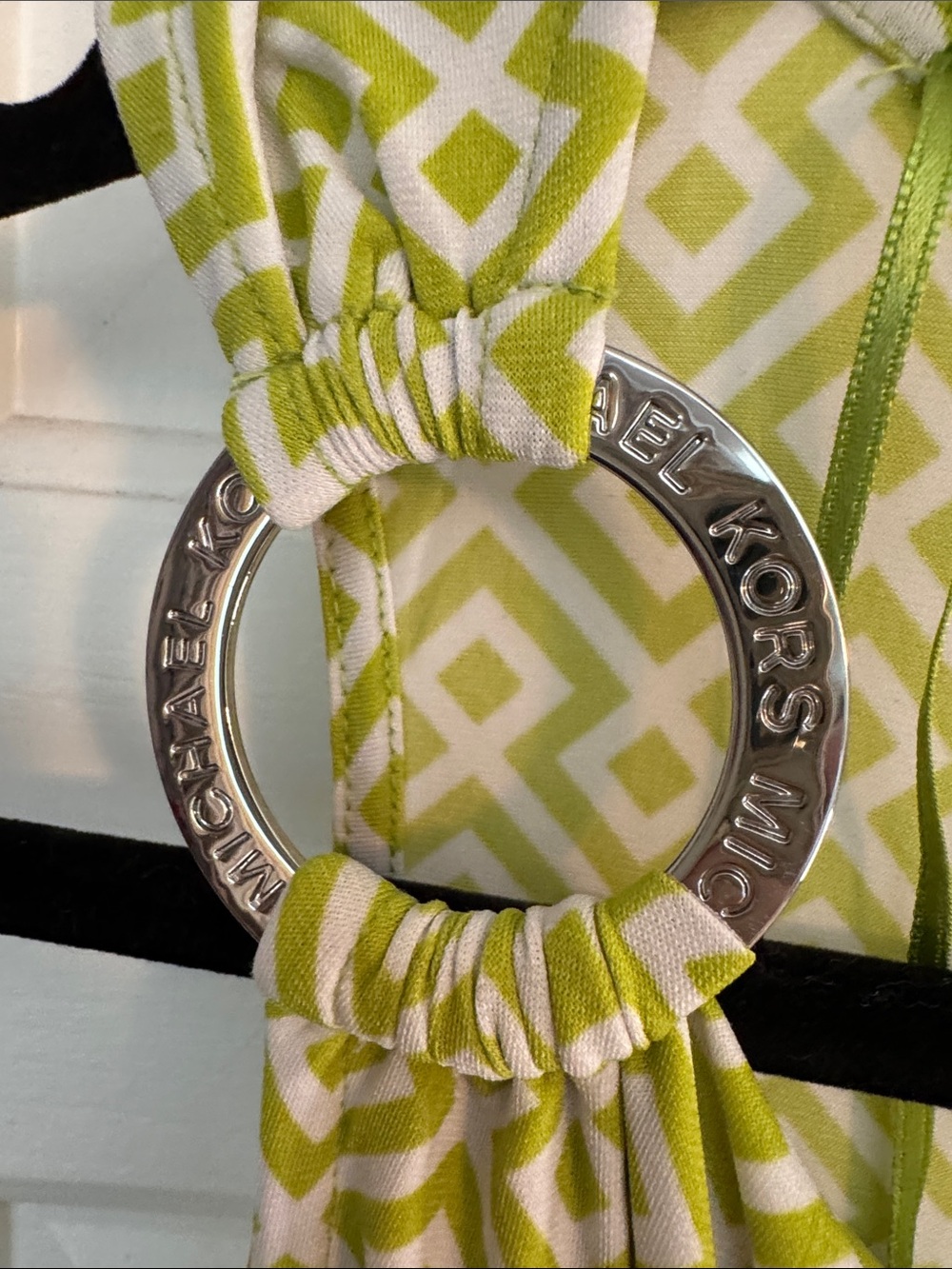 MICHAEL Michael Kors Lime Green and White Geometric Draped-Shoulder Top (29) - Picture 3 of 6